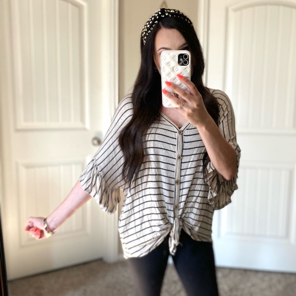 Fantastic fawn beige striped oversized top S - Picture 9 of 9